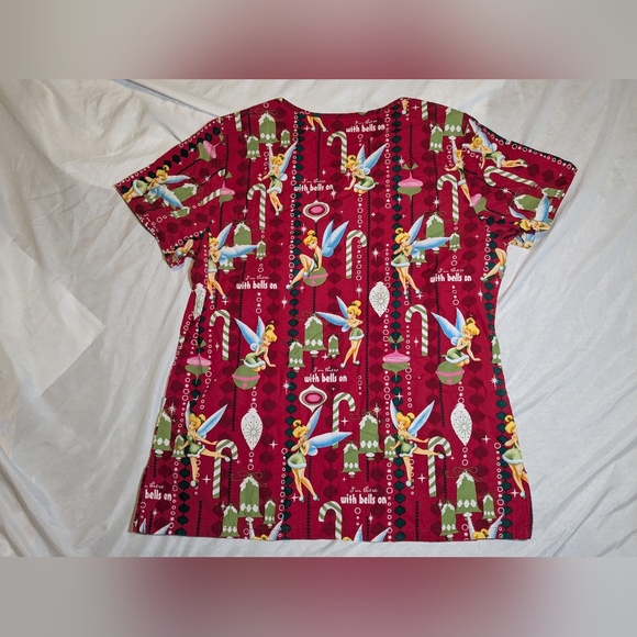 Disney Christmas Tinkerbell Women's Scrub Top Size Small - Picture 2 of 4